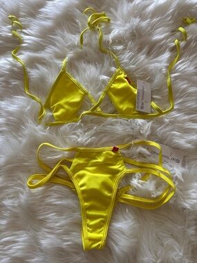 Bright Yellow Strappy Thong Bikini